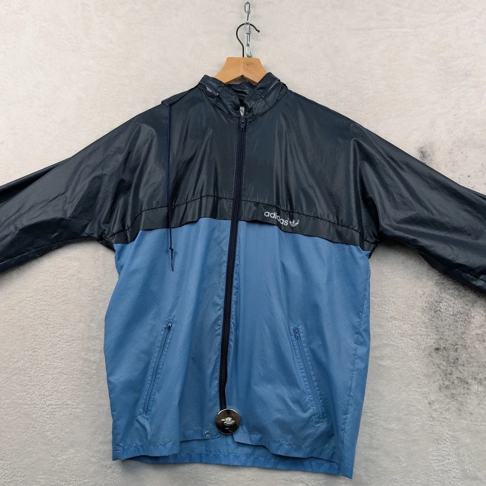 VTG Adidas Jacket Men's Medium Blue Lightweight Retro High Neck Sportswear 80s